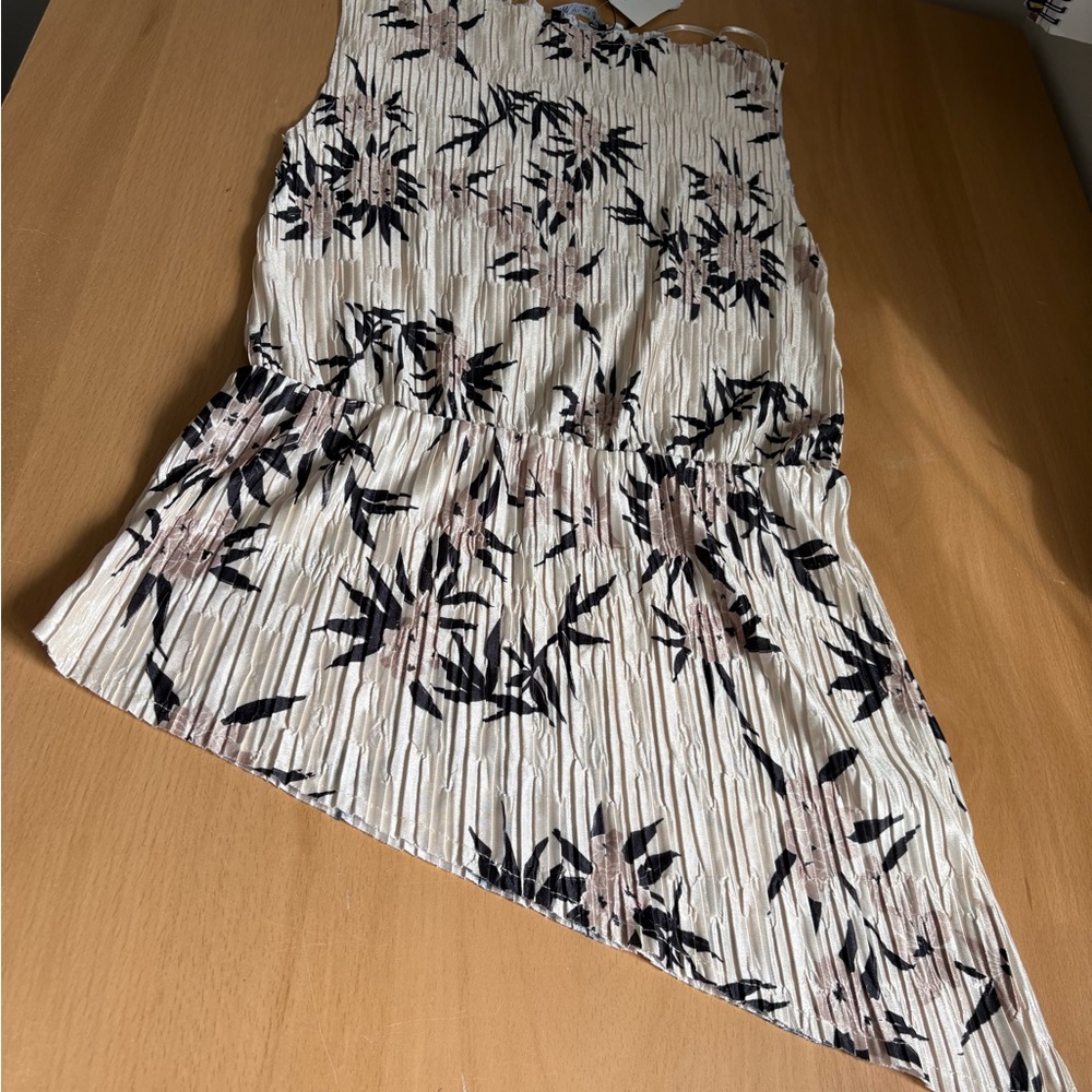 NWT Zara Beige Floral Asymmetrical Pleated Dress